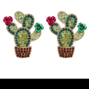 Cactus earrings crystals flowers NEW multicolored statement earrings desert